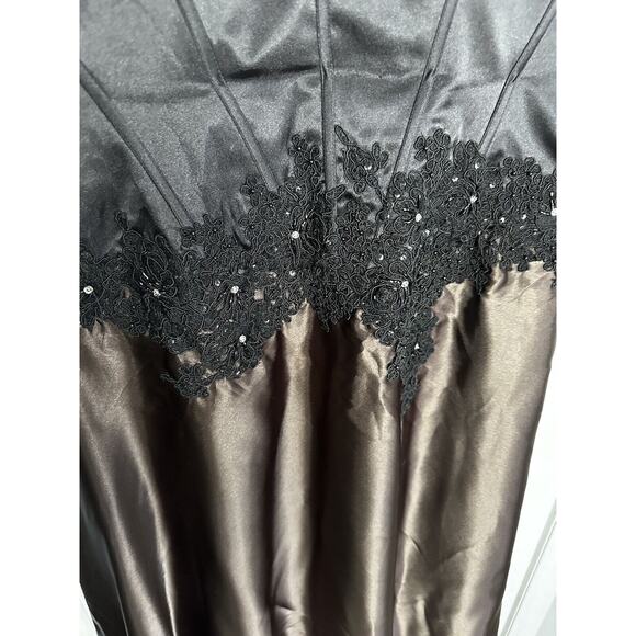 Jovani Embellished Lace Brown Satin Black Beaded Prom Evening Gown 12 Pageant - Picture 5 of 16